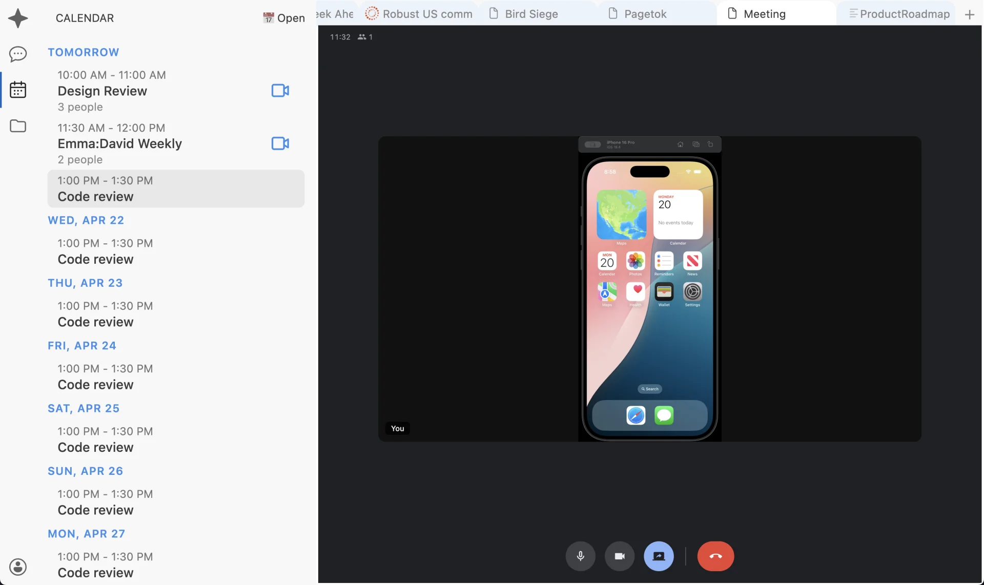 Calendar and video conference