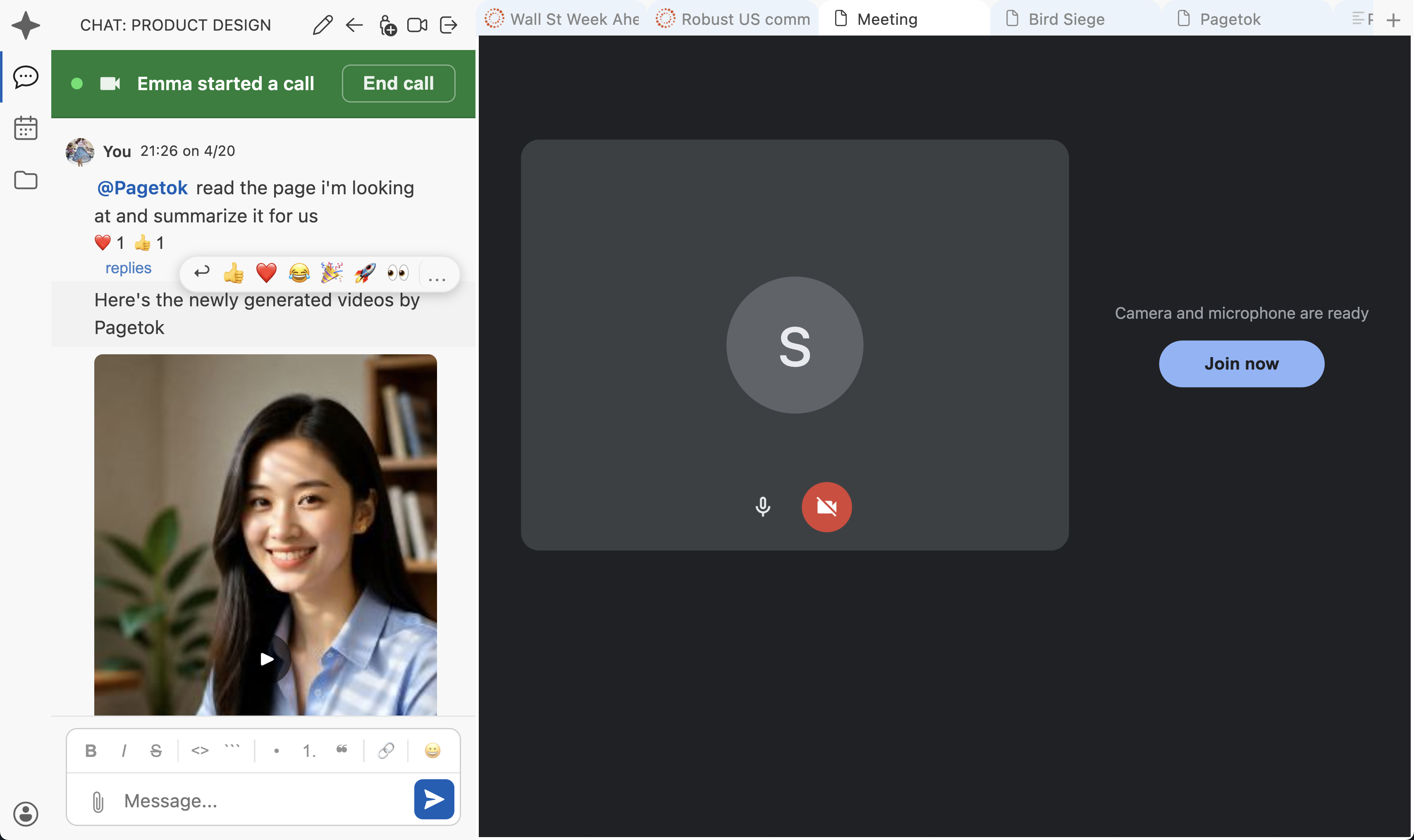 Chat with your team and Pagetok
